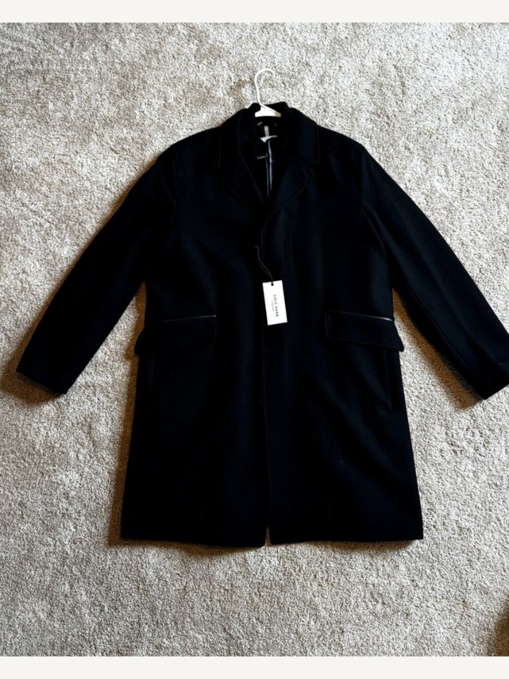 Cole Haan Signature Men’s XL Black Wool Blend Topcoat Coat NWT 536SW919